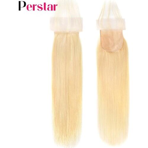 Perstar Hair Closure Brazilian Straight Hair Lace Closure 4x4 inch Pre-plucked Human Hair Closure With Baby Hairs PU Silk Base