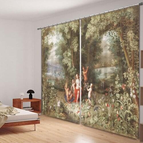 Oil Painting 3D Photo Printing Blackout Window Curtains For Living room Bedding room Hotel/Office Drapes Cortinas para