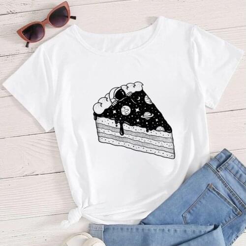Cake Astronaut Printed Womens Clothes Popular Modern Wholesale Round Neck Tee Shirts Trend Urbano Versatile Leisucre T Shirt
