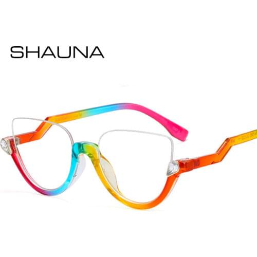SHAUNA Anti-Blue Light Crystal Fashion Half Frame Women Cat Eye Optical Frames