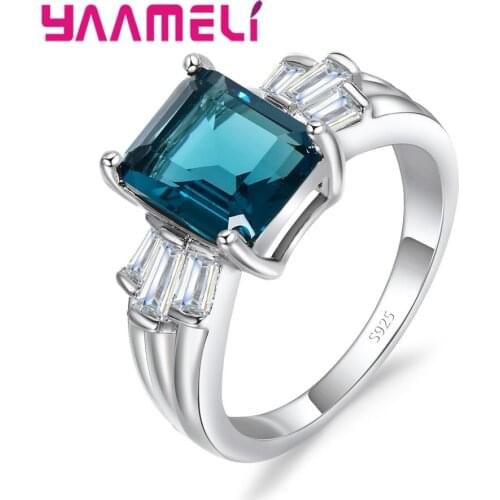 New Fashion Square Cubic Zirconia Women Rings 925 Sterling Silver Wedding Jewelry Accessory Free Shipping