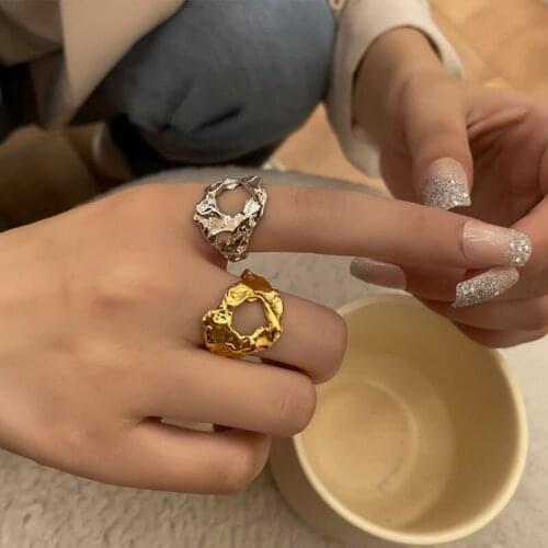 VENTFILLE 925 Sterling Silver Irregular Lava Hollow Tin Foil Paper Ring Neutral Fashion Creative Index Finger Ring Jewelry Gift