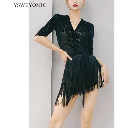 2021 New Latin Dance Dress Women Fringe Dress V-neck Tassel Skirts Sexy Latin Dance Competition Practise Dresses For Lady