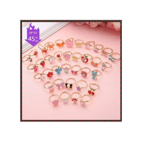 12Pcs Mixed Cute Cartoon Kids Rings Flower Animal Adjustable Sweet Child Girls Rings Jewelry Gifts for Children