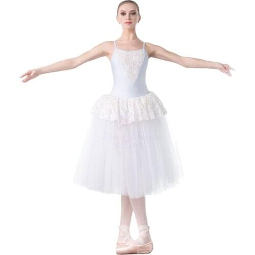 Long Ballet Tulle Skirt with White Spandex Camisole and Lace Sequin Women & Girl Dance Ballet Costumes Professional Dress 18003