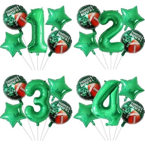 5pcs 18inch Green Star RugbyBall Foil Helium Balloons Set 30inch Number Globos Rugby Sports Meet Boys Birthday Party Decorations