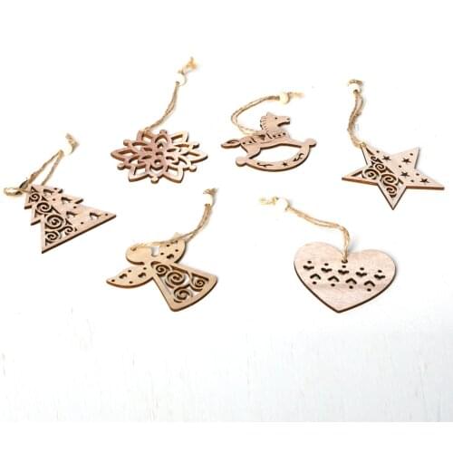 6pcs Wooden Christmas Nordic Snowflake Rocking Horse Xmas Decoration Blank Wood To Paint for Christmas Tree Decoration