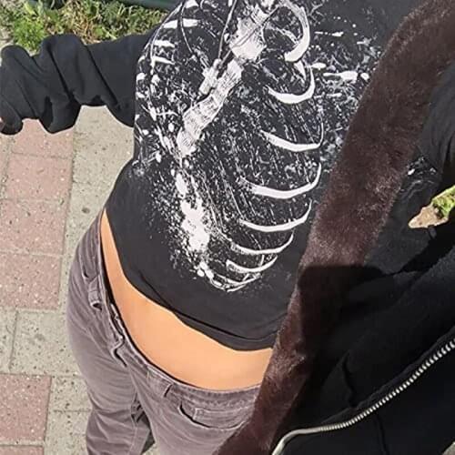 90S Vintage Skeleton T-Shirt Y2K Aesthetic Gothic Harajuku Grunge Graphic Print Crop Top Punk Streetwear Women Summer Sweat Tee