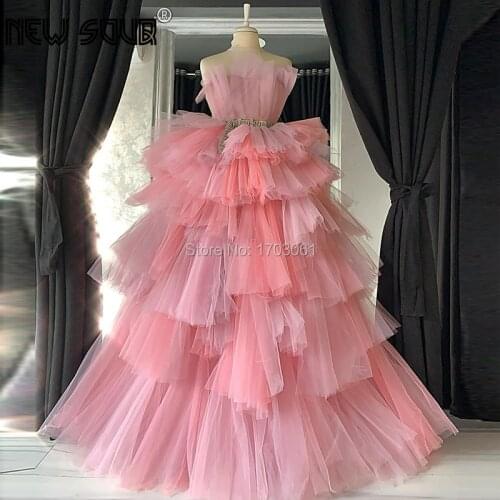 African Chic Pink Beaded Evening Dresses Robe De Soiree Long Prom Dress 2020 Kaftans Turkish Celebrity Party Gown Middle East