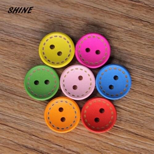 SHINE Wooden Sewing Buttons Scrapbooking Round Colorful Mixed Two Holes 15mm Dia. 50 PCs Costura Botones bottoni botoes