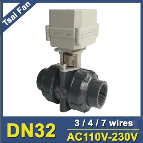BSP/NPT 1-1/4'' UPVC Electirc Valve TF32-P2-C AC110-230V 2 Way DN32 Plastic Actuated Valve 10NM On/Off 15 Sec CE IP67