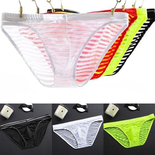 Black/White/Green Sexy Mens Brief Male Viscose Transparent Low-waist Briefs Panties Mesh Gauze Breathable Sexy Underwear