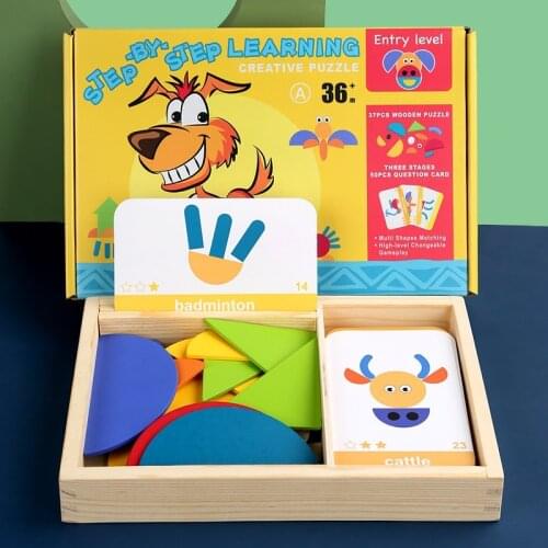 Wooden Pattern Blocks Animals Jigsaw Shape Fun Puzzle for Hours Montessori Educational Toys Learn Sorting & Stacking For Kids To