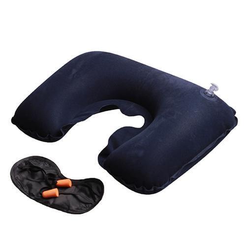 Travel Inflatable Neck Rest Air Cushion U Shaped Pillow + Eye Mask + Ear Plugs