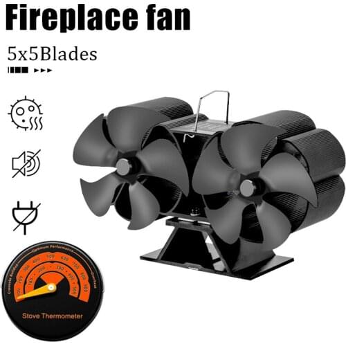 Double Headed Fireplace Fan 10 Blade Silent Thermal Heating Heat Powered Stove Fan For Wood Heater Tool Heat Distribution