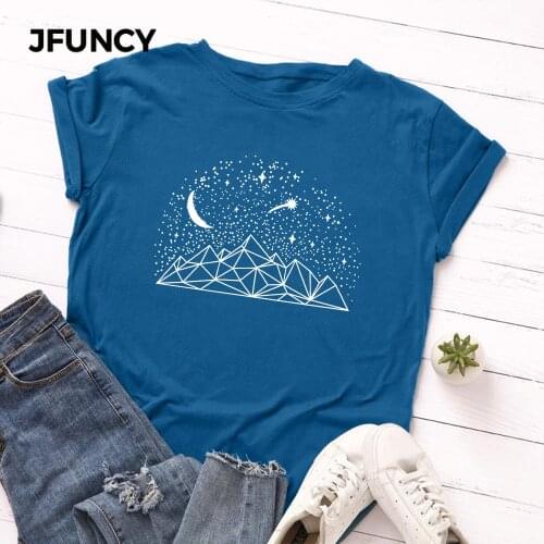 JFUNCY Plus Size Summer Womens T-shirts 100% Cotton T Shirt Creative Print Woman Tshirt Short Sleeve Loose Female Tee Tops