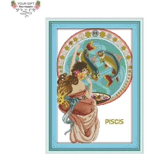 Joy Sunday R971 Free Shipping 14CT 11CT Counted and Stamped Home Decoration Pisces Needlepoints Embroidery Cross Stitch kits