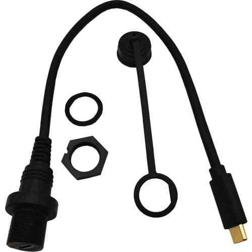 USB 3.1 C Type C Motorcycle Dashboard Flush Panel Mount IP67 Waterproof Male to Female Extension Cable 1ft for Car Truck Boat