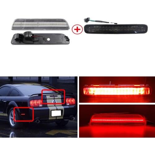 Combo Red Led Third 3rd Brake Light + Rear Clear Led Side Marker Lights For Ford Mustang S197 2005 2006 2007 2008 2009