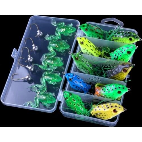 21pcs Topwater Frog Soft Fishing Lures Bass Jig Head Hooks Tackle Set and Tackle Box