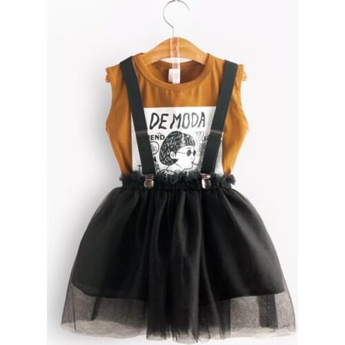 Keelorn Girls Clothing Set 2021 Summer Kids Dress Letter Printed Tshirt+Suspender Mesh Skirt 2pcs Outfits Fashion Children Suit