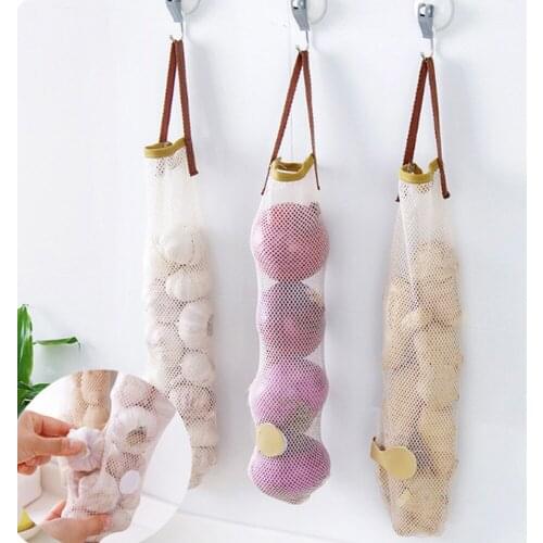 Kitchen Fruits Vegetables Storage Hanging Bag Reusable Grocery Produce Bags Mesh Ecology Shopping Tote Bag Onion Organization