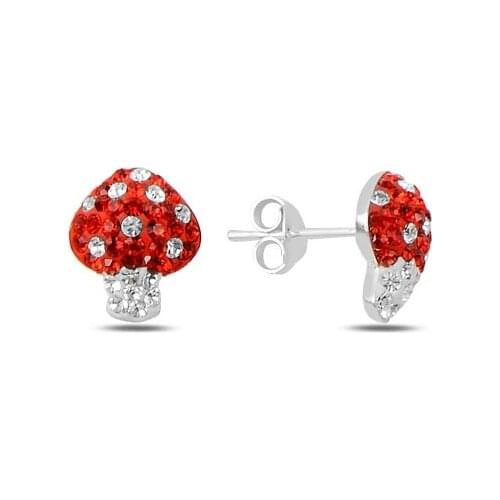 KUTAYDAN Zircon Stone Mushroom Earrings 925 Sterling Silver