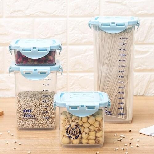 Square Grains Sealed Tank Kitchen Clasp Moistureproof Food Receiving Box Transparent Plastic Storage Tank