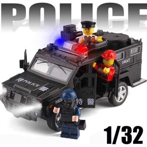 1:32 Police SWAT Anti-hijacking Armored Vehicle Truck Alloy Car Model With Musical Flashing Pull Back For Baby Toy Free Shipping