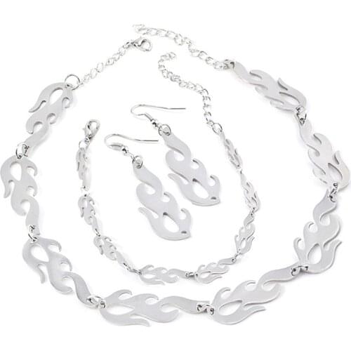 Fashion Punk Flame Necklaces Clavicle Hip Hop Flame Rock Chain Bracelets Collar Metal Lady Girl Choker Jewelry