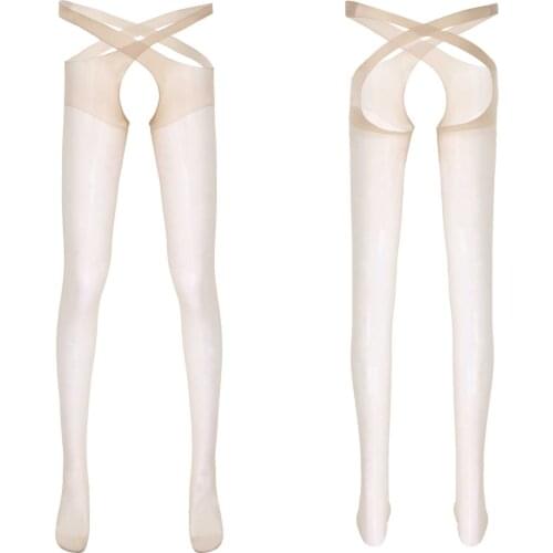 Mens Sexy Hollow Out Butt Open Crotch Stockings Exotic Lingerie Stockings See-through Pantyhose Solid Stretchy Tights Underwear
