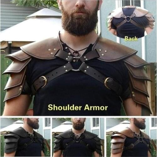 Men Medieval Costume Armors Cosplay Accessory Vintage Gothic Warrior Knight Shoulder PU Leather Harness Body Chest Harness Belt