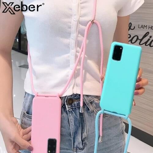Necklace Lanyard Strap Soft Plain Phone Case For Samsung S21 S20 FE S10 Lite 5G Note 20 Ultra S9 S8 Plus A71 A51 A91 A21S M60S
