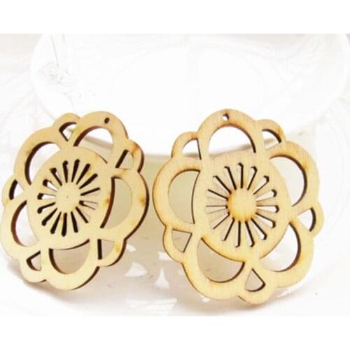 50pcs a lot cheap wooden earrings flower wooden craft