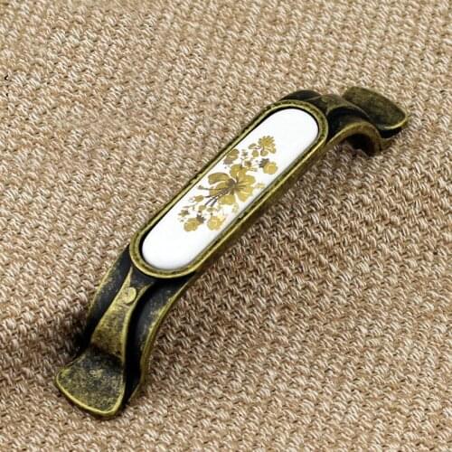 New Gold Ceramic Handle European Style Fashion Furniture Handle Cabinet Door Wardrobe Drawer Handle(C.C:96mm Length:128mm)
