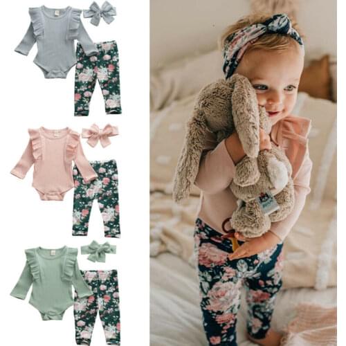 2020 New Fashion Infant Baby Girls Christmas Clothes Long Sleeve Romper Playsuit Leggings Outfit Baby Clothing