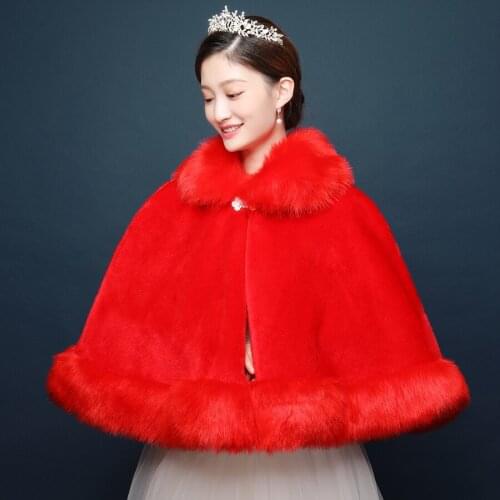 New arrive Women Bolero Bridal Shawl Faux Fur Wrap Bolero Wedding Cape Bridal Shawl Fur Cape Winter Red Bridal Cloak Bolero