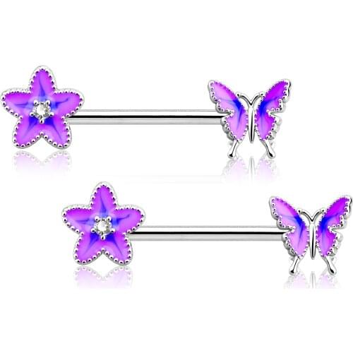 Body Punk 5PCS Stainless Steel Nipple Piercing Butterfly Nipple Piercing Ring Jewelry Sexy Woman Bar Body Jewelry