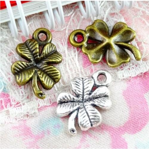 100pcs Charms lucky four leaf clover 17x11mm Antique Making pendant fit,Vintage Antique Silver Plated Bronze DIY bracelet