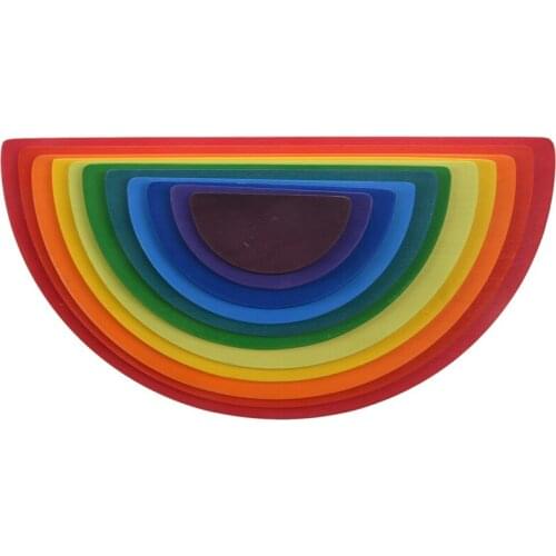 Semicircle Rainbow Blocks Wooden Toys Building Decoration for Kids Early Learning Wooden Toy 11 Pieces