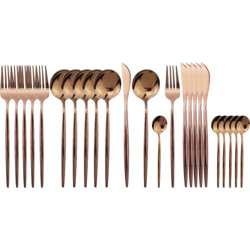 Dishwasher Safe Shiny Rose Gold Dinnerware Set 304 Stainless Steel 20pcs Tableware Knife Fork Teaspoon Cutlery Set Gift Box