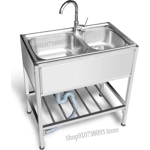 Kitchen Stainless Steel Simple Sink Double Tank Single Tank With Support Shelf Wash Basin With Baffle Pool Vegetable Basin Wash