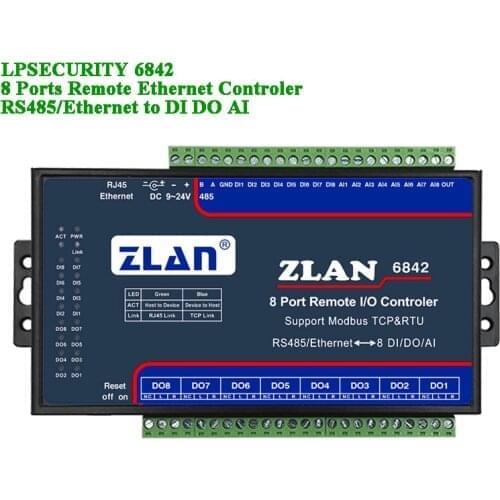 Remote IO Controler 8 Ports RS485/Ethernet to DI DA AI Modbus RTU Digital Input Output Analog 8 channels I/O module ZLAN6842