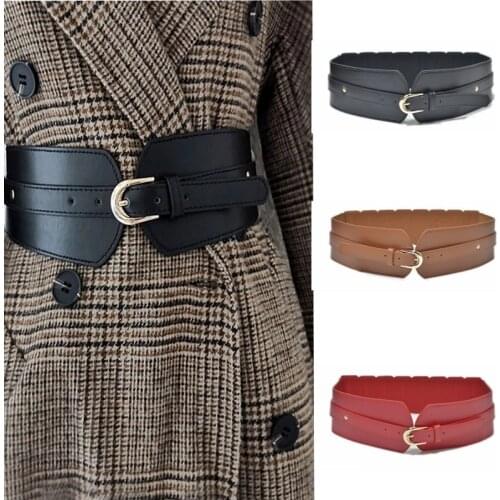Ladies wide belt elastic vintage buckle leather wide fashion wild pin buckle women belt waist