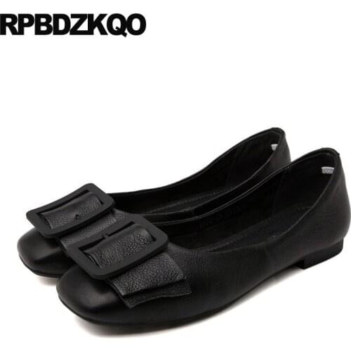 Bow Ballerina Retro Latest 2021 Slip On Vintage Square Toe Italian Soft Ballet Flats Women Female Ladies Designer Shoes Black