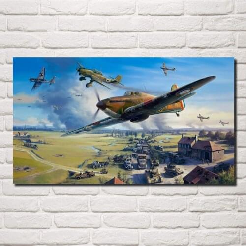 Aircraft battle Hawker Hurricane Ju 87 Dunkerque living room decoration home wall art decor wood frame fabric posters MD922
