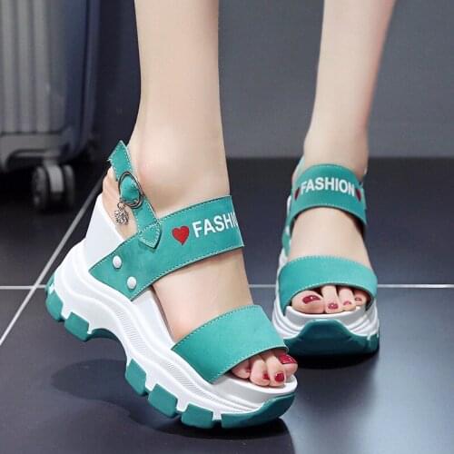 Super High Heels Chunky Platform Sandals for Women Summer 2020 Thick Bottom Wedges Back Strap Shoes Blue