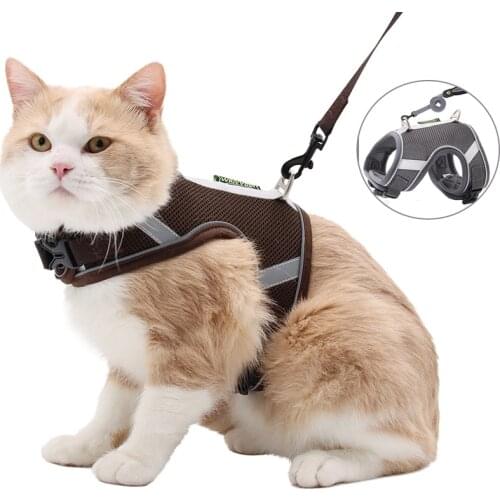 Reflective Cat Harness and Leash Vest Breathable Mesh Puppy Dogs Outdoor Walking Leash Set Pet Harness Vest For Cat Small Dogs