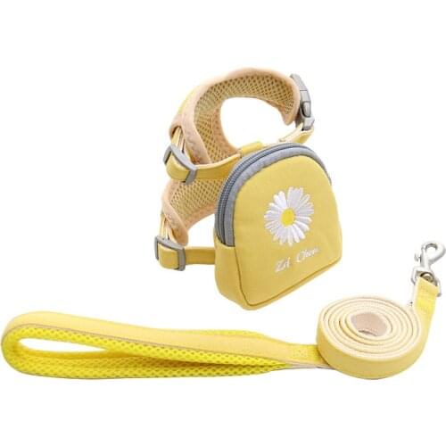 Cosy Multifunction Dog Vest Harness and Leash Set with Cute Bags Breathable Mesh Daisy Dog Harness Fit Walking Small Dogs Cats