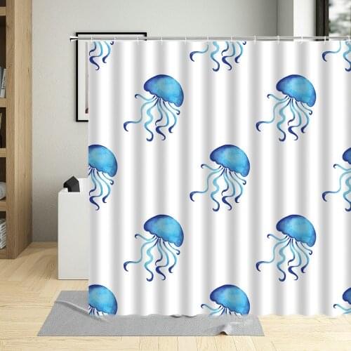 Jellyfish Fish Ocean Animal Plants Watercolors Shower Curtain Waterproof Fabric Bathroom Curtain Children Cartoons 3D Home Decor